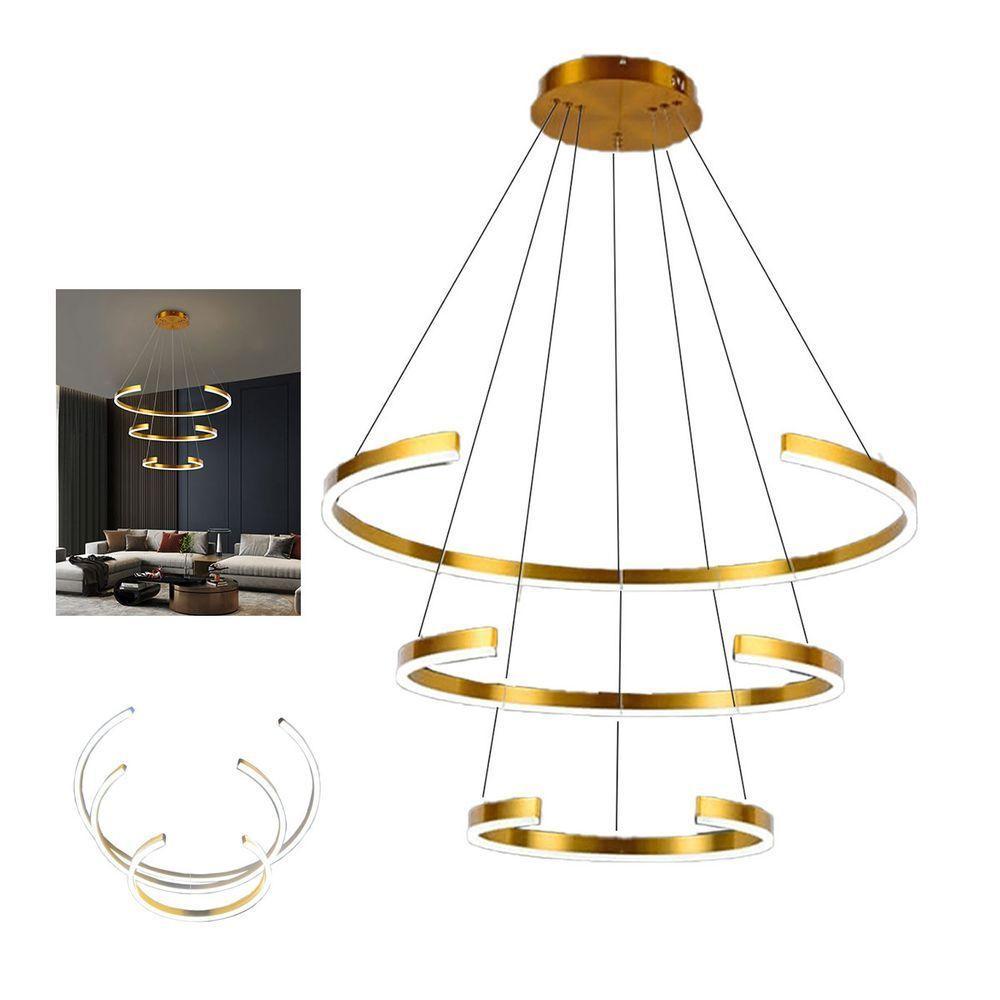 Lustre Luminaria Led 3 Aneis Arco Pendente Luxo Perfil 94w Sala De Estar Quarto Recepçao - 1