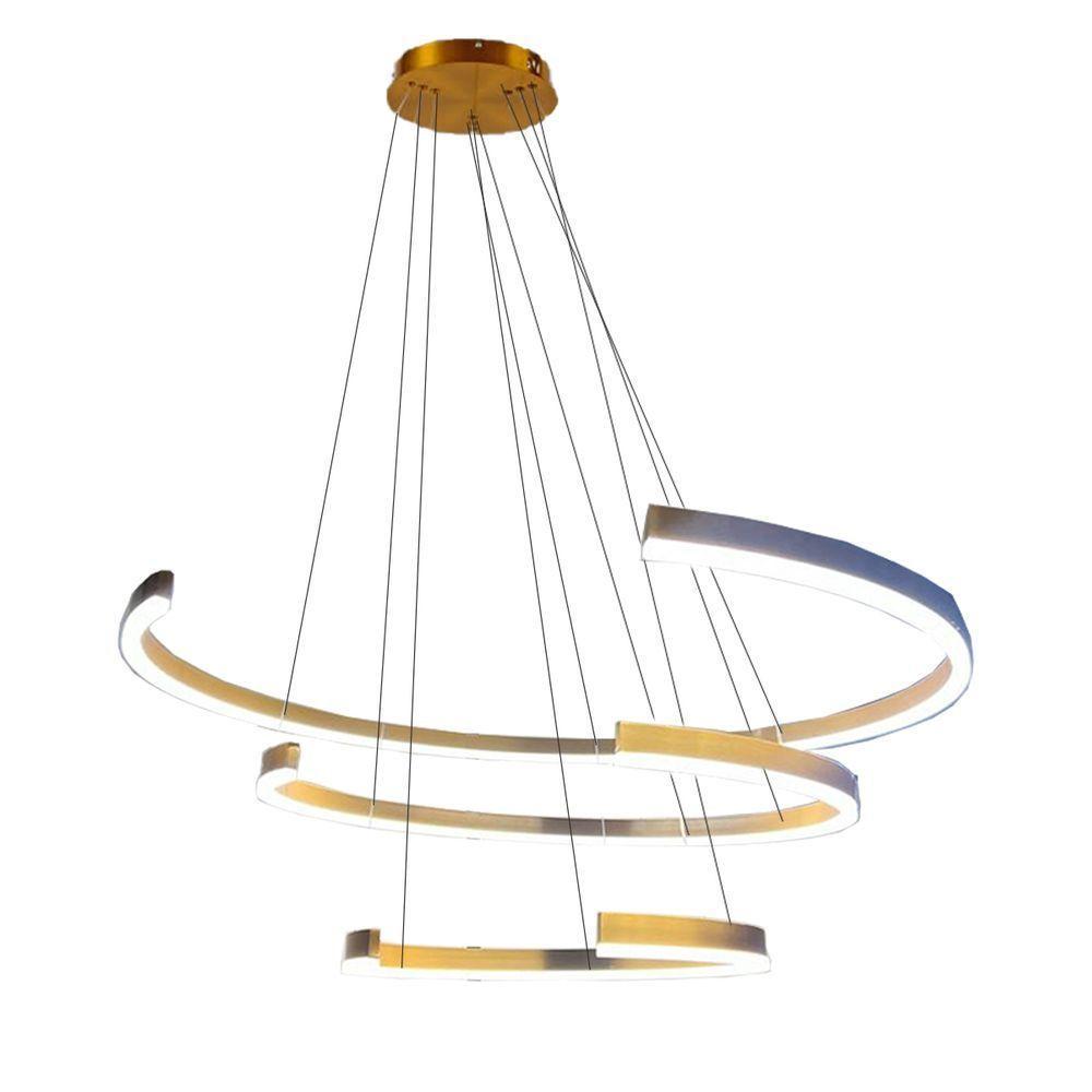 Lustre Luminaria Led 3 Aneis Arco Pendente Luxo Perfil 94w Sala De Estar Quarto Recepçao - 3