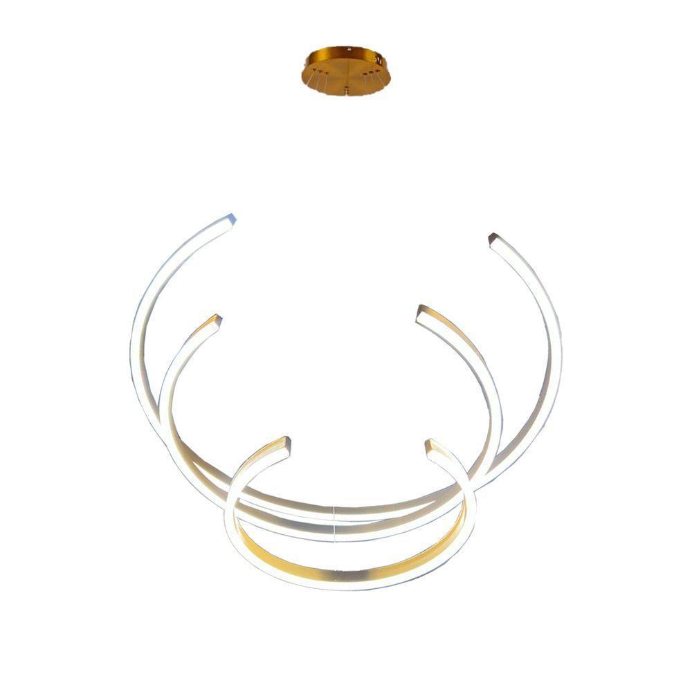 Lustre Luminaria Led 3 Aneis Arco Pendente Luxo Perfil 94w Sala De Estar Quarto Recepçao - 4