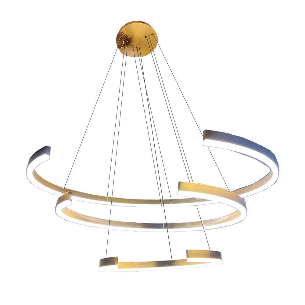 Lustre Luminaria Led 3 Aneis Arco Pendente Luxo Perfil 94w Sala De Estar Quarto Recepçao - 5