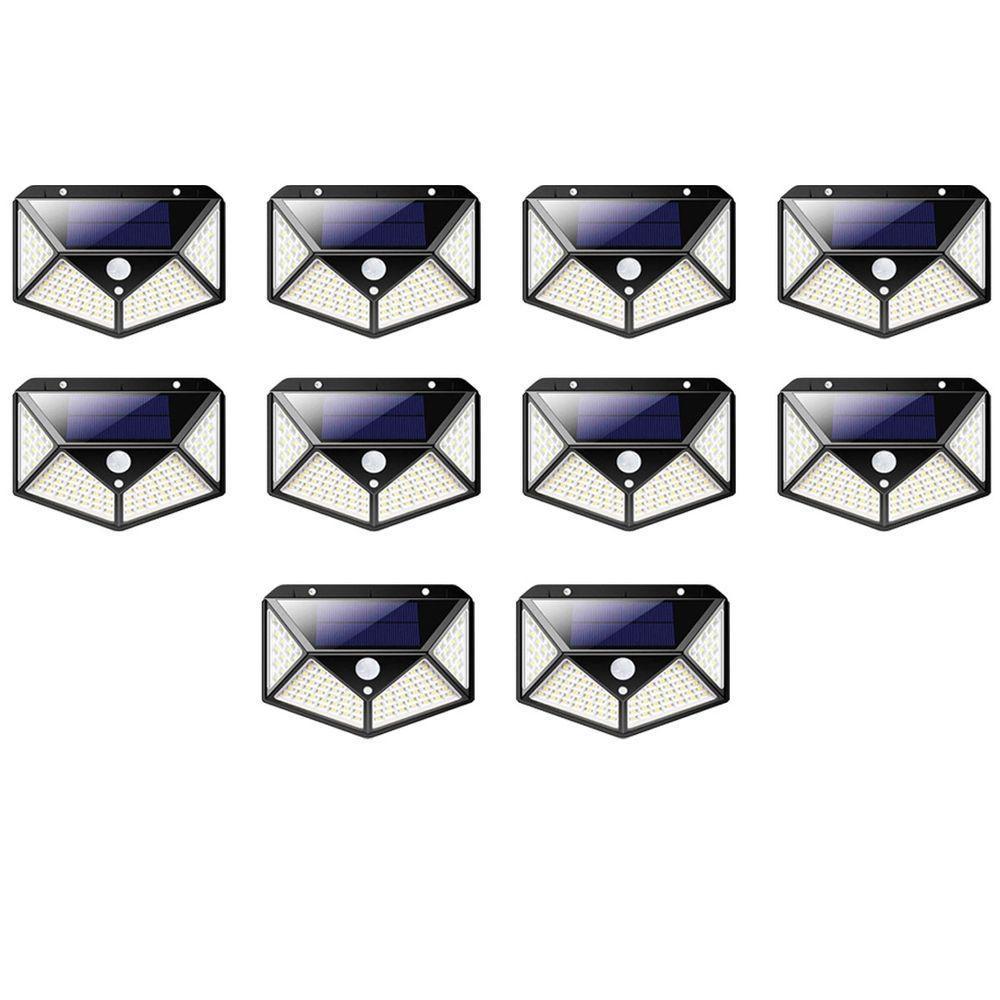 Luminaria Solar Sensor Presença Movimento Kit 10 Uni 100 Led 3 Funçoes Branco - 1