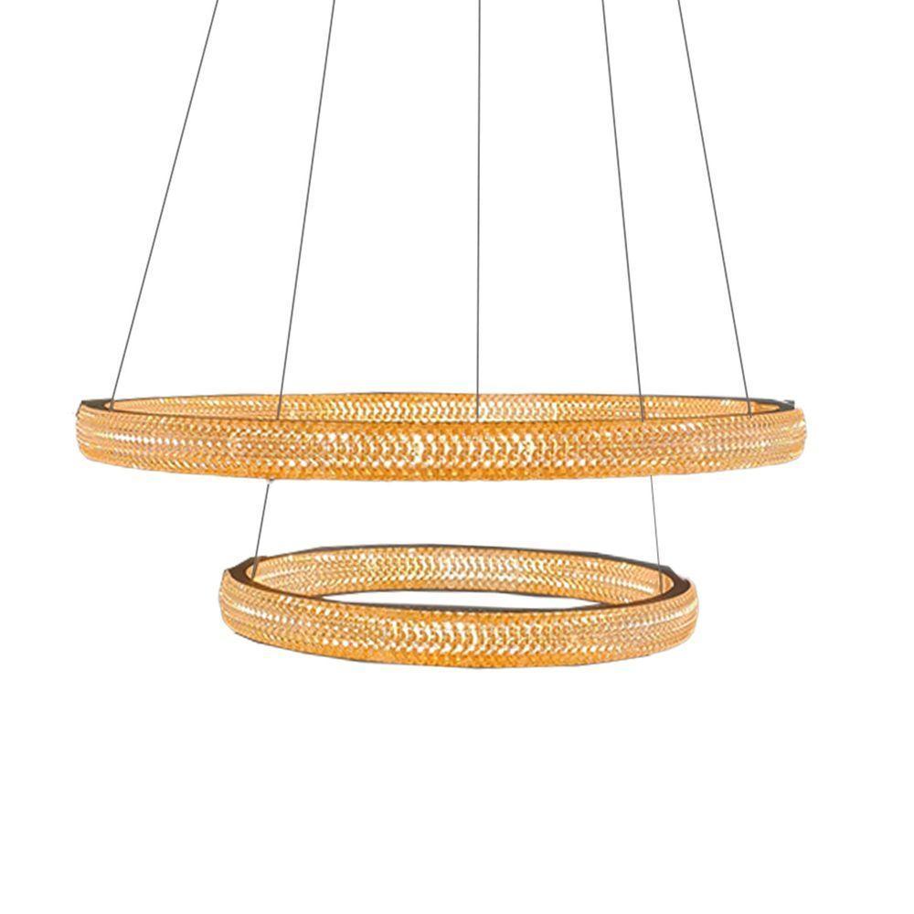Luminaria Pendente Lustre Arco 2 Aneis Dourado Cristal Led 52w Moderno Sala De Estar Casa Recepçao - 10