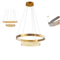 Luminaria Pendente Lustre Arco 2 Aneis Dourado Cristal Led 52w Moderno Sala De Estar Casa Recepçao - 1