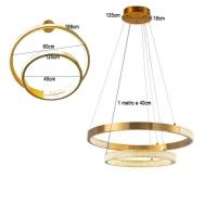Luminaria Pendente Lustre Arco 2 Aneis Dourado Cristal Led 52w Moderno Sala De Estar Casa Recepçao - 2