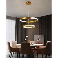 Luminaria Pendente Lustre Arco 2 Aneis Dourado Cristal Led 52w Moderno Sala De Estar Casa Recepçao - 6