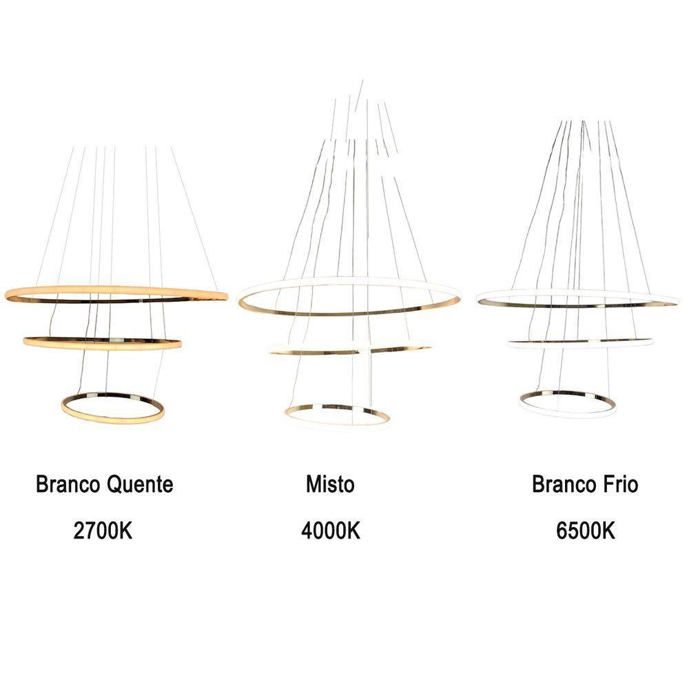 Luminaria 3 Em 1 Arco Aneis Lustre Pendente Regulavel Ajustavel Perfil Infinito Led Iluminaçao - 3