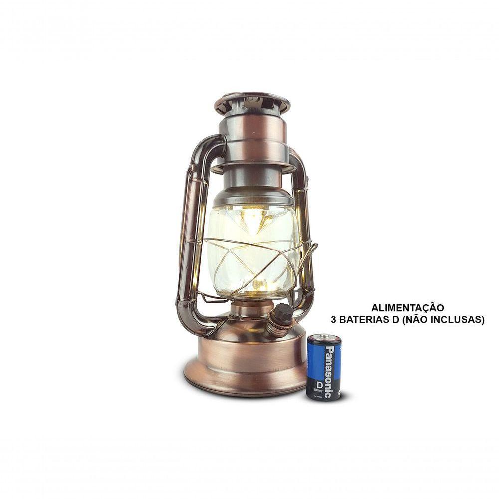 Luminária Lampião De Cobre Com Luz De Led De Alto Brilho Controle De Intensidade A 3 Pilhas - 5