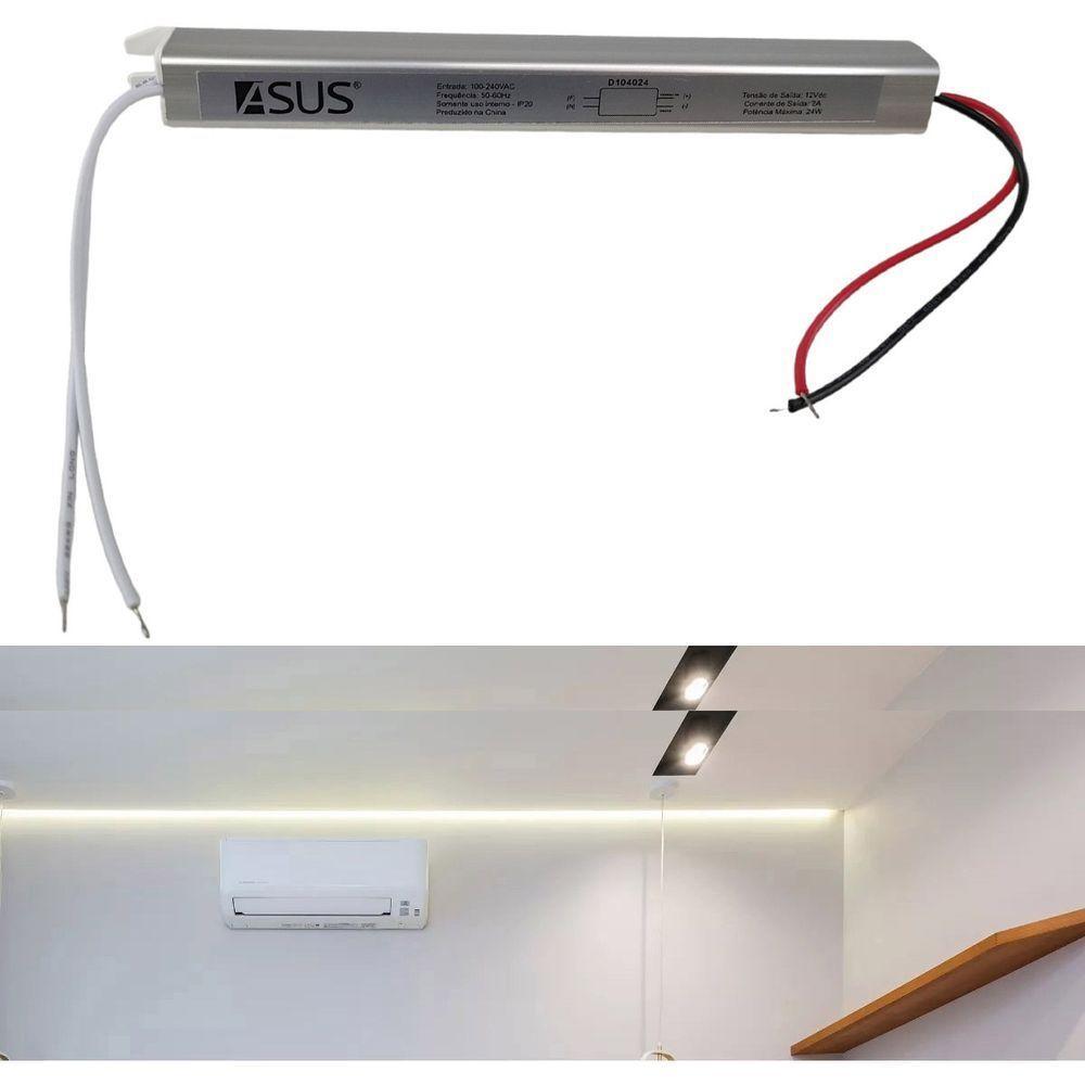 Fonte Slim Drive 24w Bivolt 12v 2a Perfil Fita Led Ip20 Lustre Luminaria Iluminaçao - 1