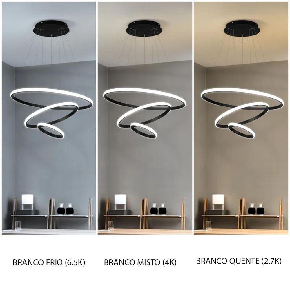 Lustre Pendente Luminaria 3 Arcos Aneis Luxo Perfil Infinito 48w Rustico - 4
