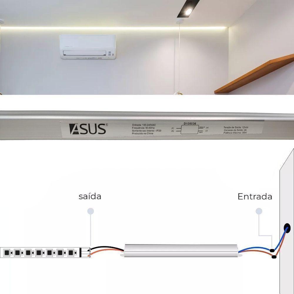 Fonte Slim 36w Potente Bivolt Drive 12v 3a Perfil Fita Led Ip20 Lustre Luminaria Eficiente - 2