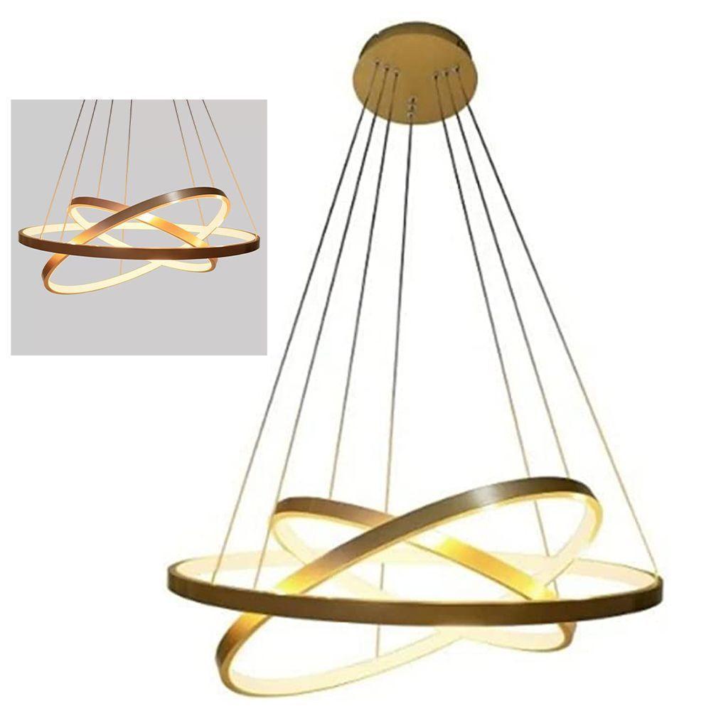 Lustre Luminaria Led 3 Aneis Pendente 3 Em 1 Perfil Luxo Ajustavel Ambiente Quarto Sala - 1