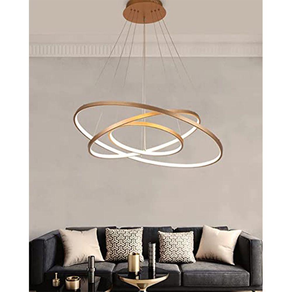 Lustre Luminaria Led 3 Aneis Pendente 3 Em 1 Perfil Luxo Ajustavel Ambiente Quarto Sala - 5
