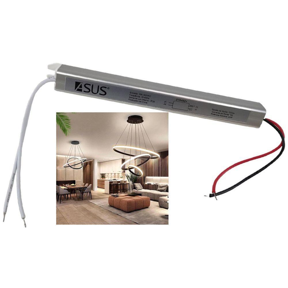 Fonte Slim Drive 24w 12v Bivolt 2a Perfil Fita Led Ip20 Lustre Luminaria - 1