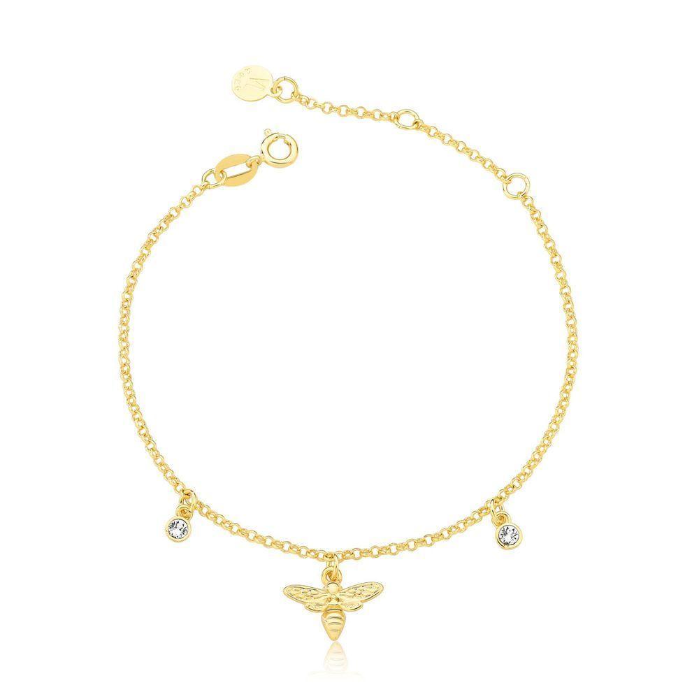 Pulseira Abelha Com Pontos De Luz Revestida Em Ouro - 1