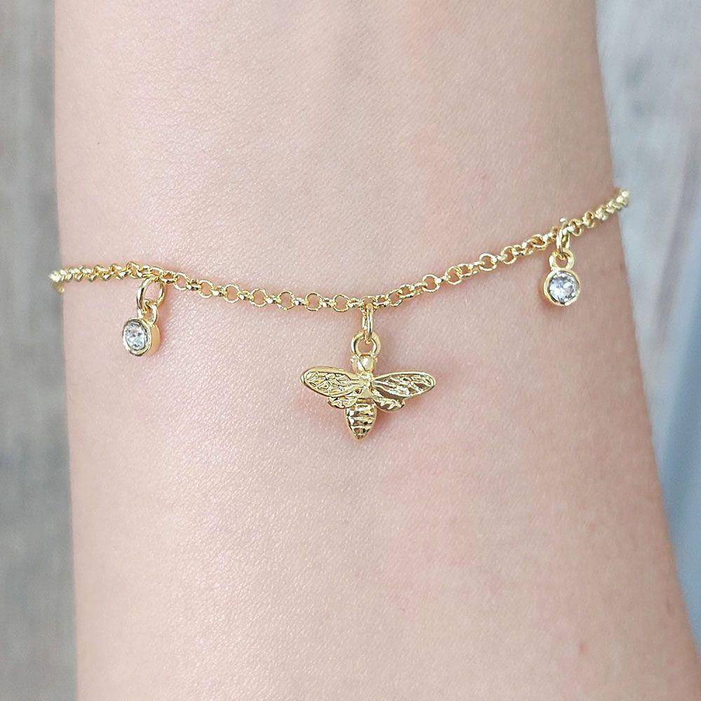 Pulseira Abelha Com Pontos De Luz Revestida Em Ouro - 3