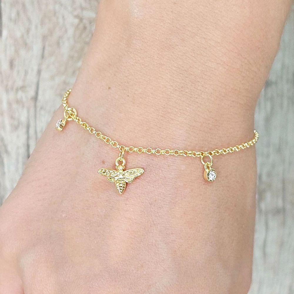 Pulseira Abelha Com Pontos De Luz Revestida Em Ouro - 5