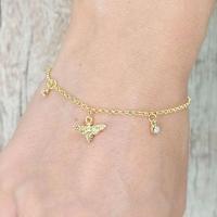 Pulseira Abelha Com Pontos De Luz Revestida Em Ouro - 5