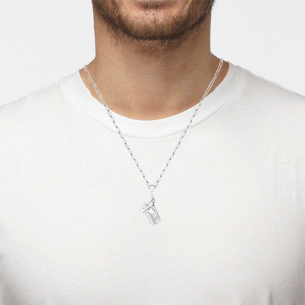 Colar Latão De Leite Na Corrente De Elos Prateada - 3