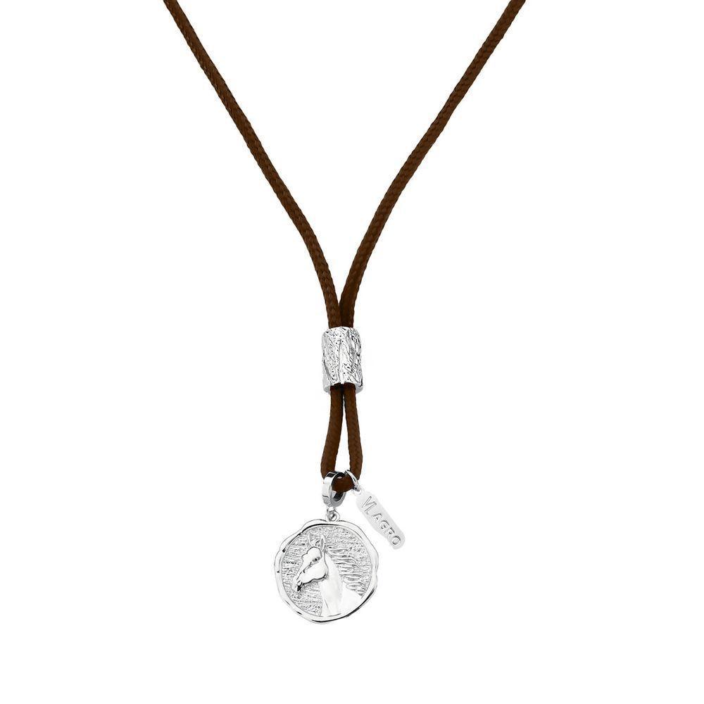 Colar Cavalo E Tora De Madeira Com Revestimento Prateado - 1