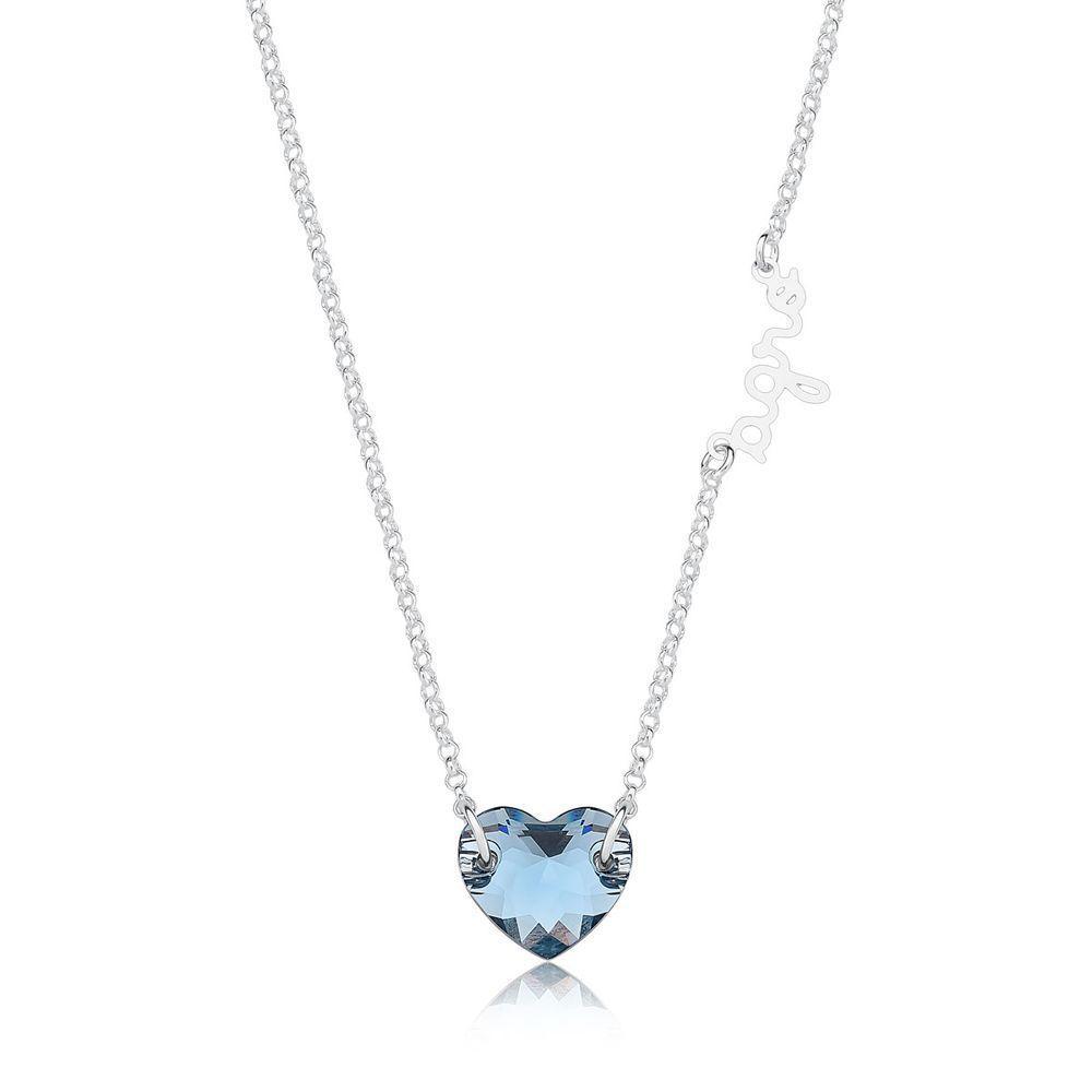 Colar Amor Ao Agro Com Coração Azul índigo E Revestimento Em Prata - 1