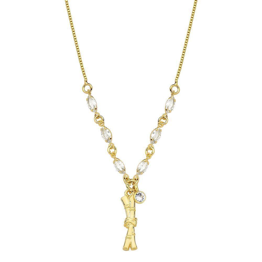 Colar Cana De Açúcar Com Zircônias Navetes E Revestimento Em Ouro - 1