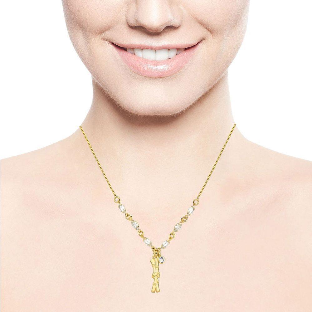 Colar Cana De Açúcar Com Zircônias Navetes E Revestimento Em Ouro - 2