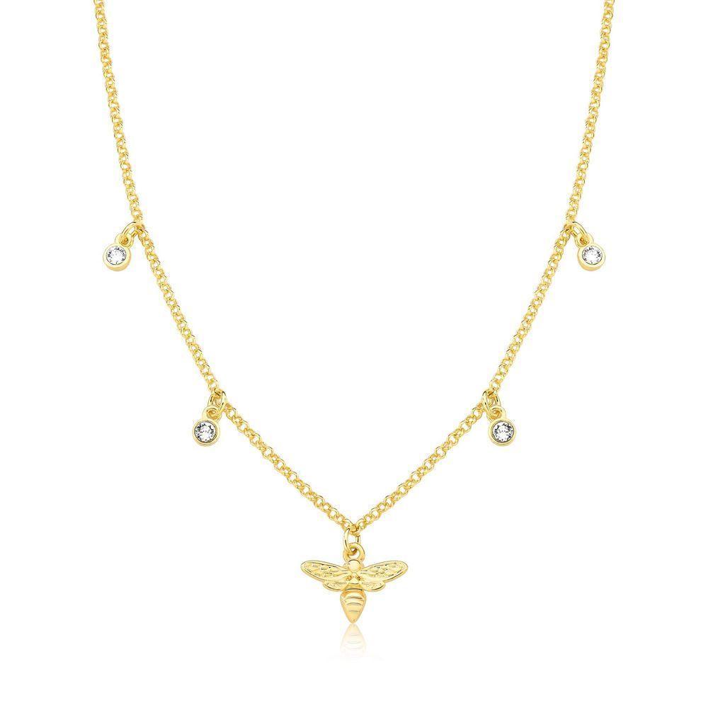 Colar Abelha Pequena Com Pontos De Luz Revestido Em Ouro - 1