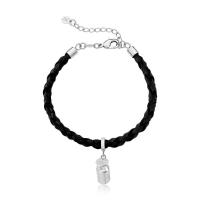 Pulseira De Couro Preto Com Latão De Leite Prateado Tamanho 15cm - 1