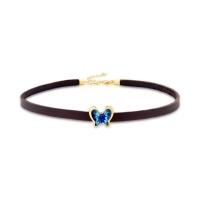 Choker Em Couro Com Borboleta-azul Revestida Em Ouro - 1