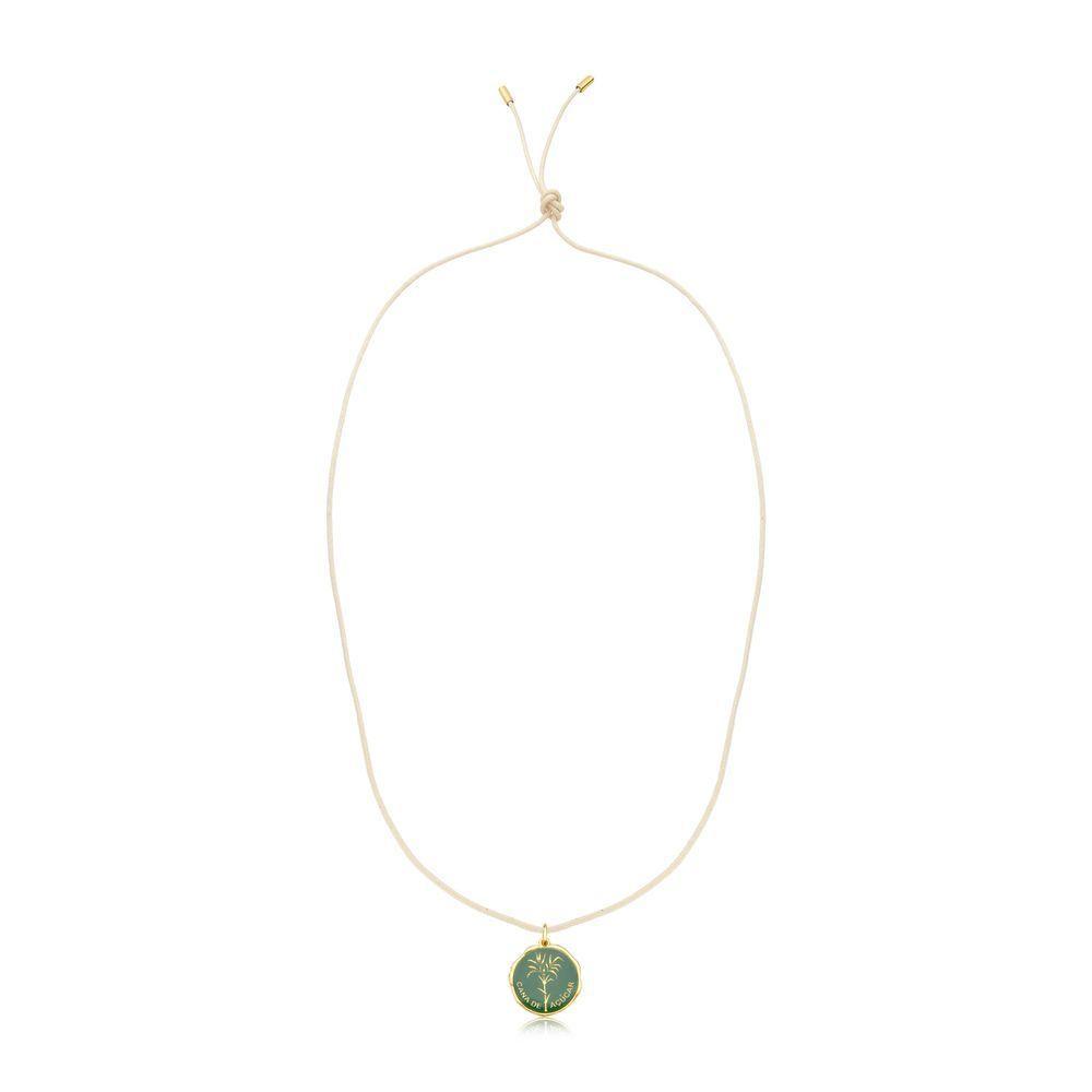 Cordão De Algodão Com Medalha Cana De Açúcar Revestida Em Ouro Cor Verde - 2