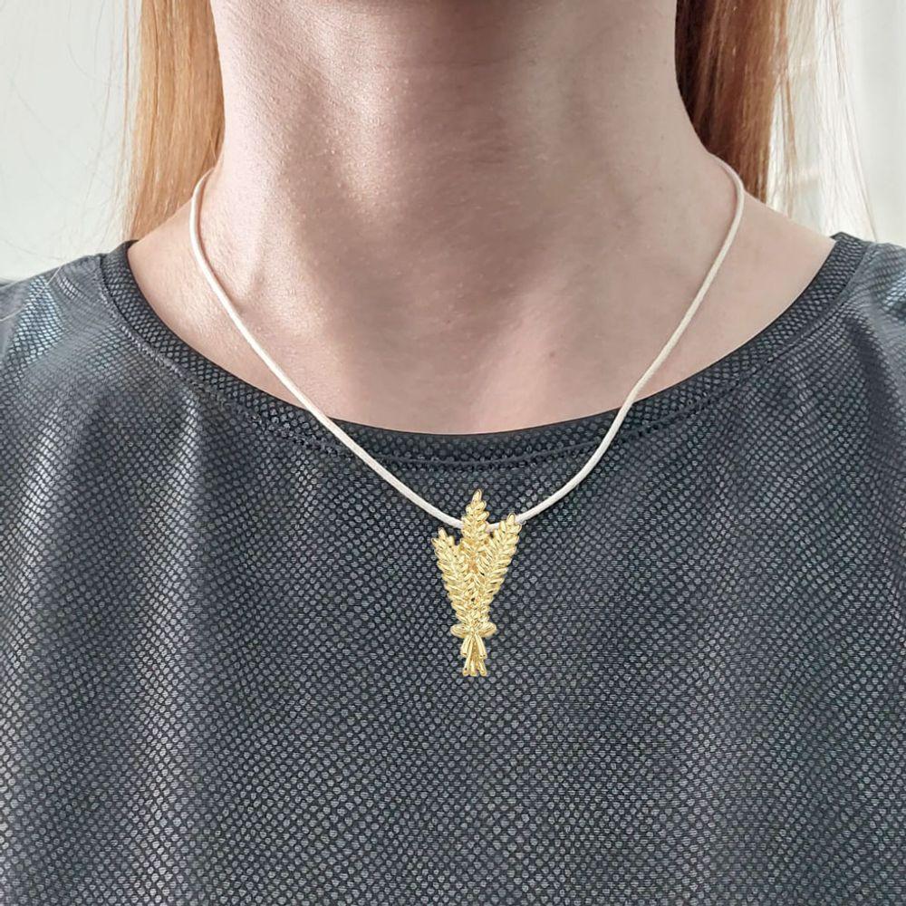 Cordão De Algodão Com Pingente Trigo Revestido Em Ouro - 2