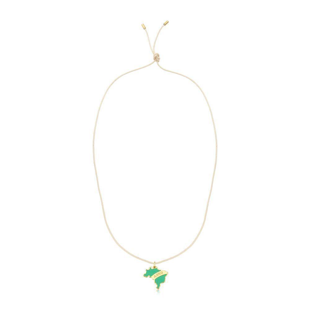 Cordão De Algodão Com Pingente Brasil Agro Revestido Em Ouro - 1