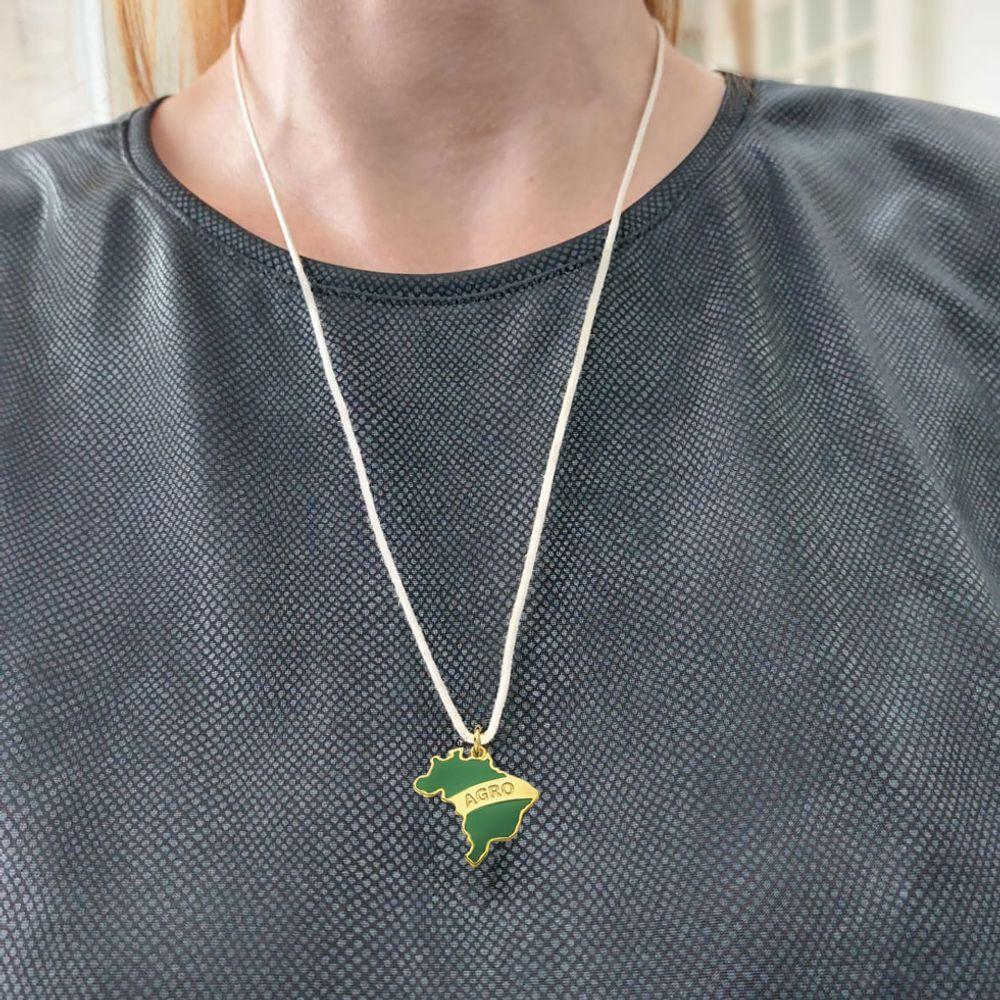 Cordão De Algodão Com Pingente Brasil Agro Revestido Em Ouro - 3