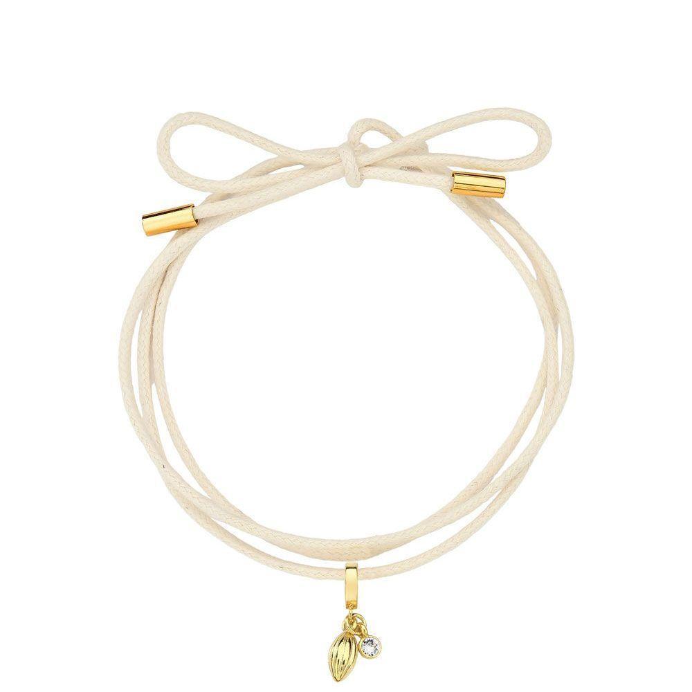 Cordão Algodão Com Pingente Cacau E Ponto De Luz Revestido Em Ouro - 1