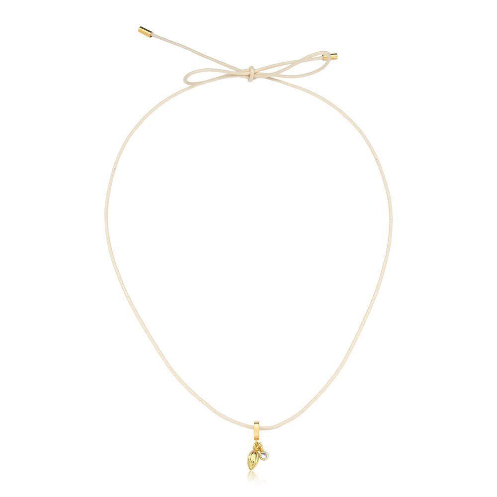 Cordão Algodão Com Pingente Cacau E Ponto De Luz Revestido Em Ouro - 3