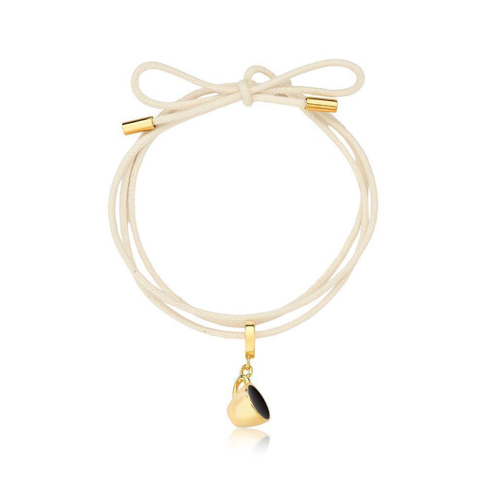 Cordão De Algodão Com Pingente Xícara Revestido Em Ouro - 1