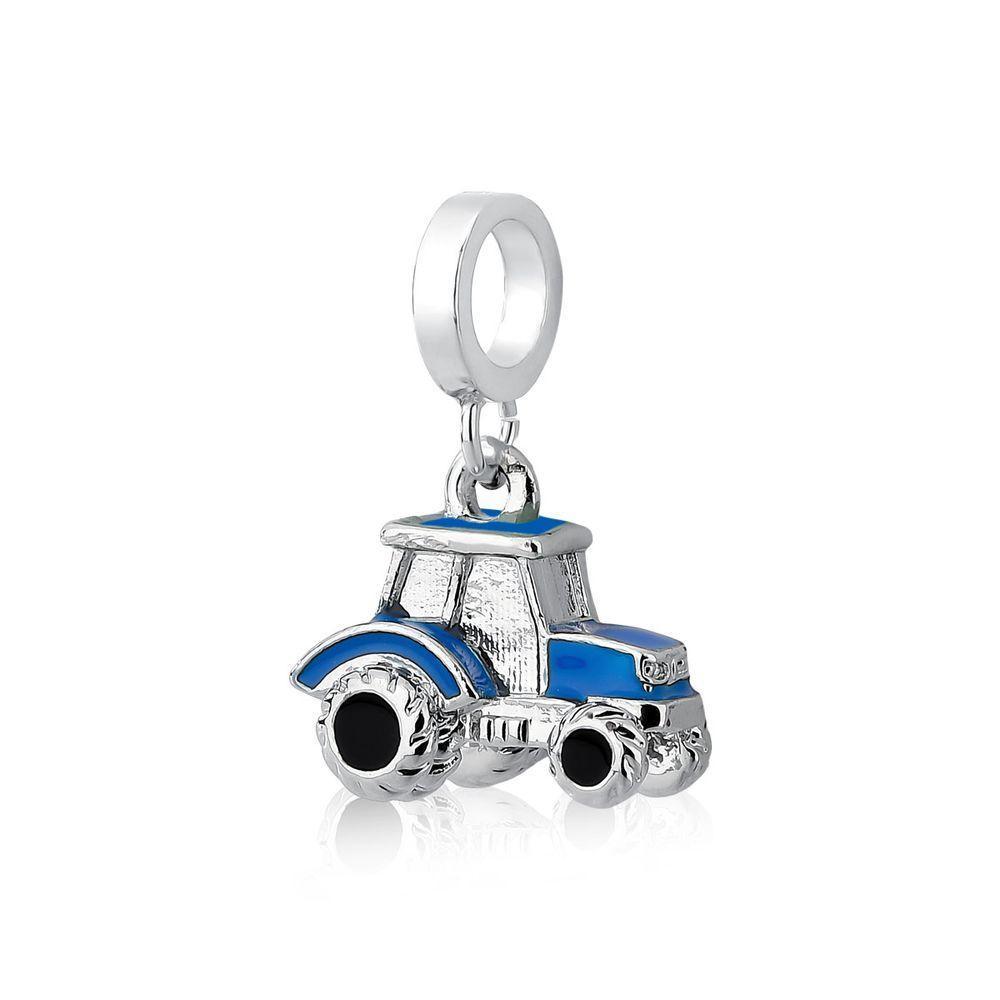 Charm Trator Esmaltado Com Revestimento Prateado Cor Azul - 1