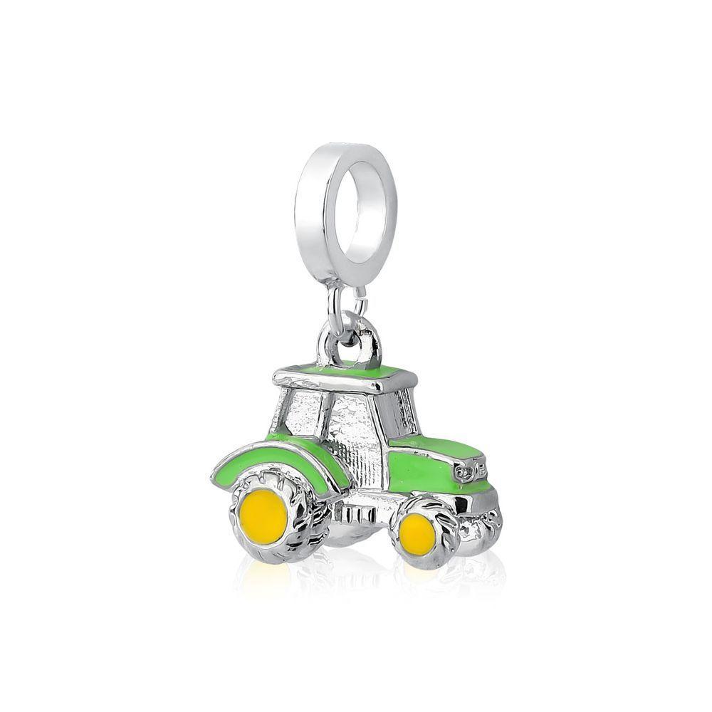 Charm Trator Esmaltado Com Revestimento Prateado Cor Verde - 1