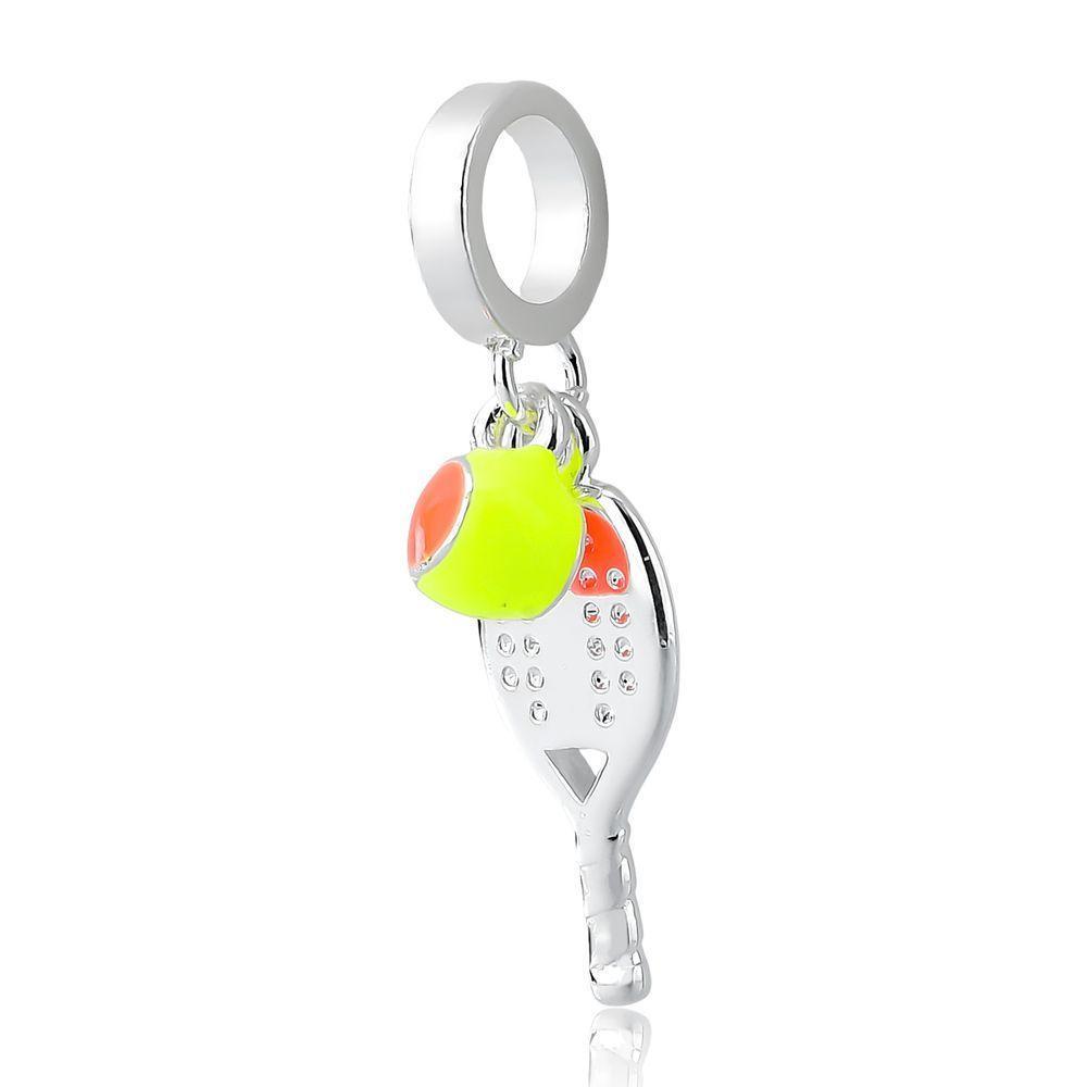 Charm Raquete De Tennis Com Bolinha Esmaltada Revestido Em Prata - 3