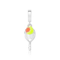 Charm Raquete De Tennis Com Bolinha Esmaltada Revestido Em Prata - 1