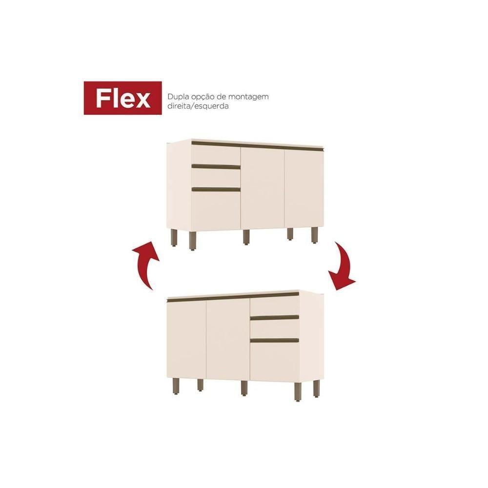 Balcão de Cozinha Connect p/ Pia c/2 Gavetas e 3 Portas 120x51x82cm Off White - Henn - 8