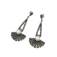 Brinco Pendente Com Pérola E Marcassitas Prata 925 - 5,4cm - 1