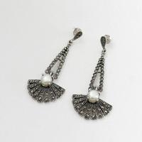 Brinco Pendente Com Pérola E Marcassitas Prata 925 - 5,4cm - 2