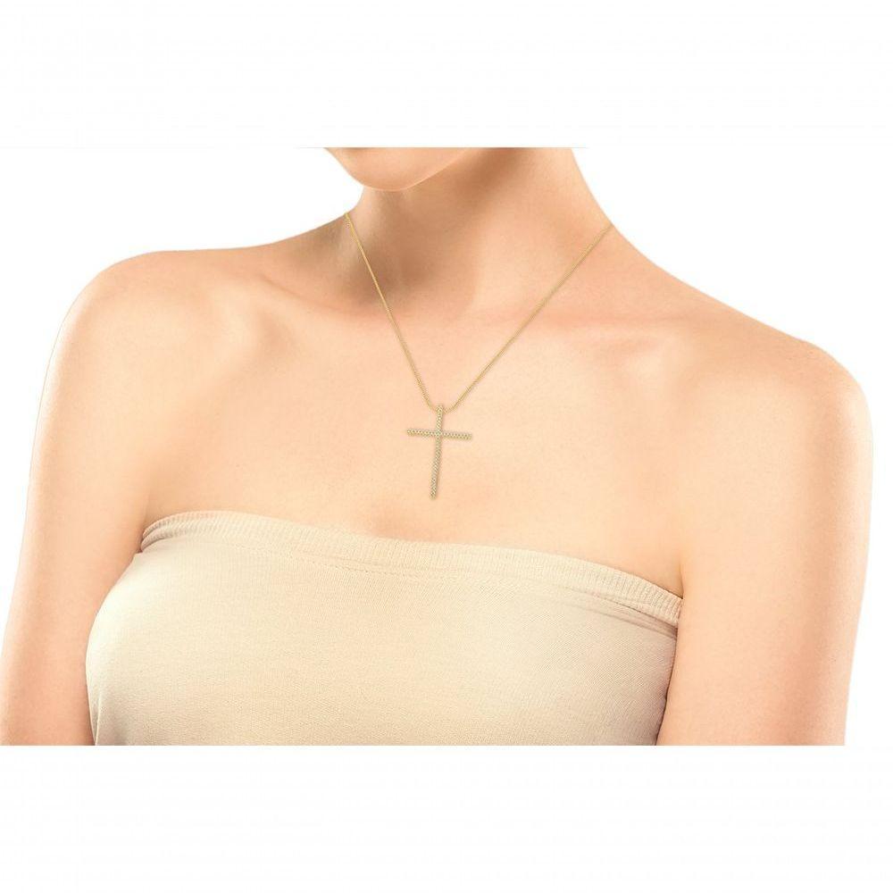 Colar Com Crucifixo Cravejado Banhado A Ouro 18k - 45cm - 2