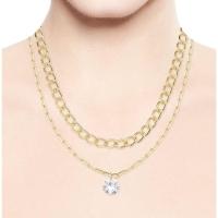 Colar Duplo Com Correntes De Elos E Zircônio Redondo Banhado A Ouro 18k - 2