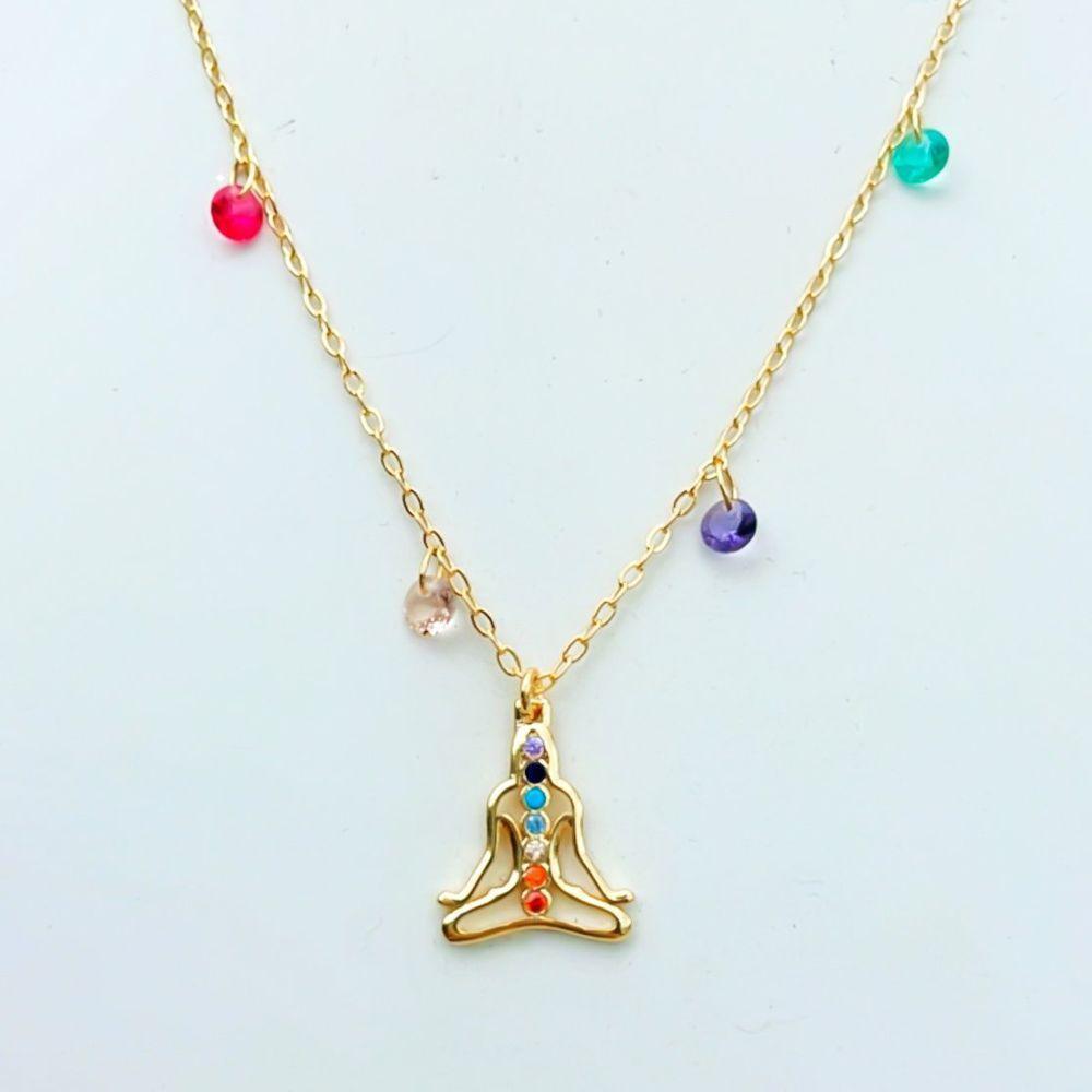 Colar Meditação 7 Chacras Com Zirconias Banhado A Ouro 18k - 45cm - 1