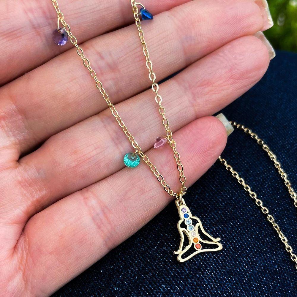 Colar Meditação 7 Chacras Com Zirconias Banhado A Ouro 18k - 45cm - 2