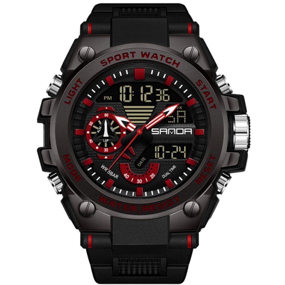 Relógio Masculino Esportivo Digital Multifuncional Luminoso Impermeável - Preto Vermelho - 1