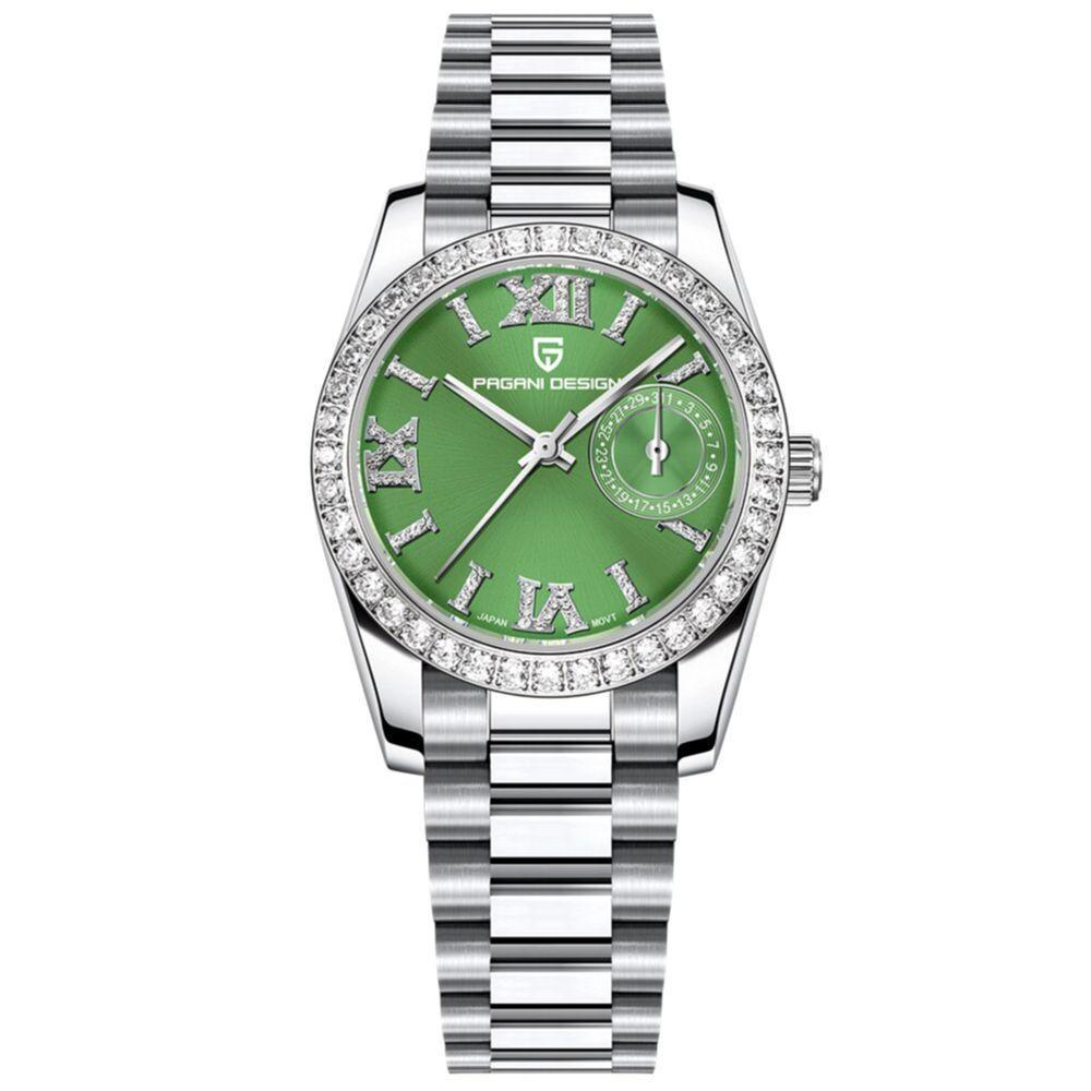 Relógio Feminino De Quartzo Design Ultra Fino Elegante Com Strass Impermeavel - Verde - 1
