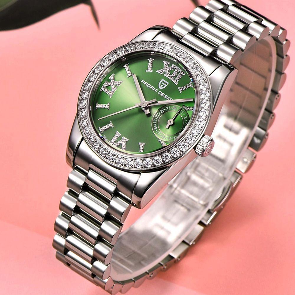 Relógio Feminino De Quartzo Design Ultra Fino Elegante Com Strass Impermeavel - Verde - 2